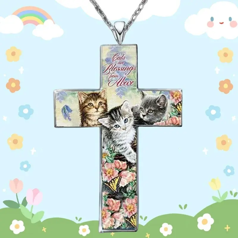 Kitschy Kittens Cross Necklace