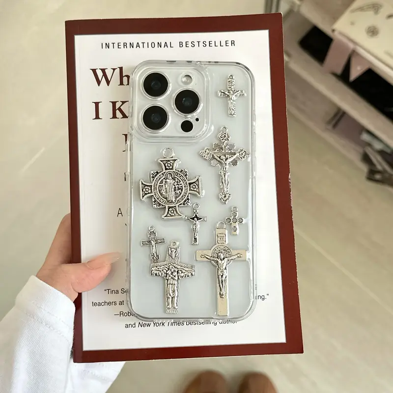 Kitschy Silver Cross Charm iPhone Case