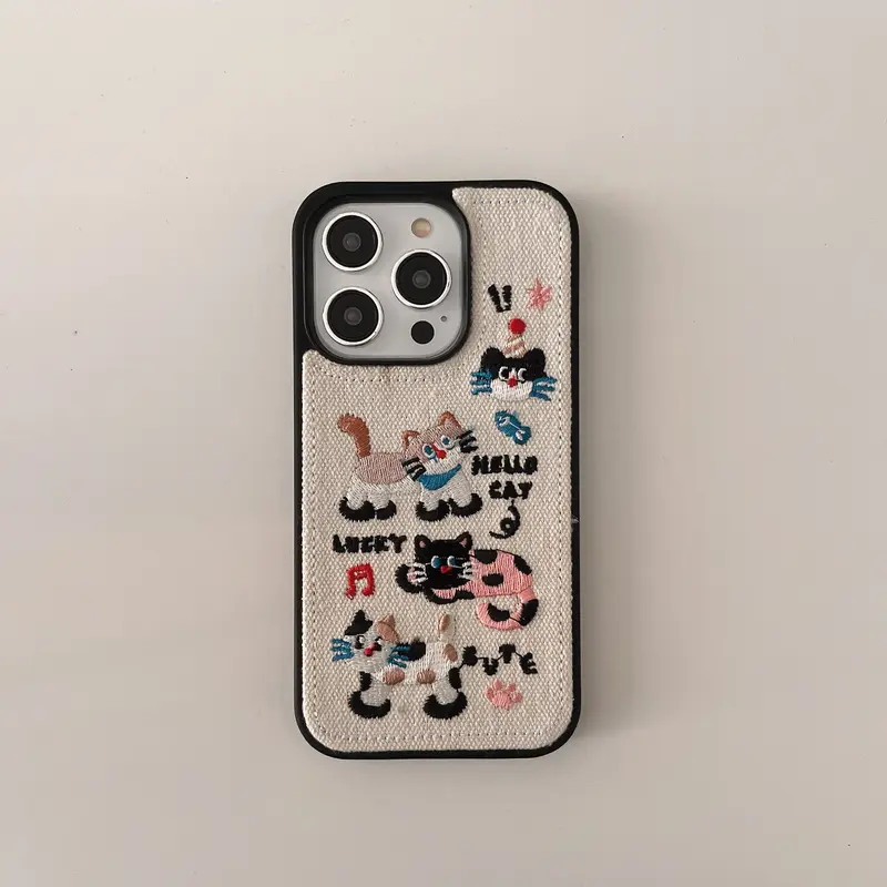 Kitty Cat Embroidery iPhone Case