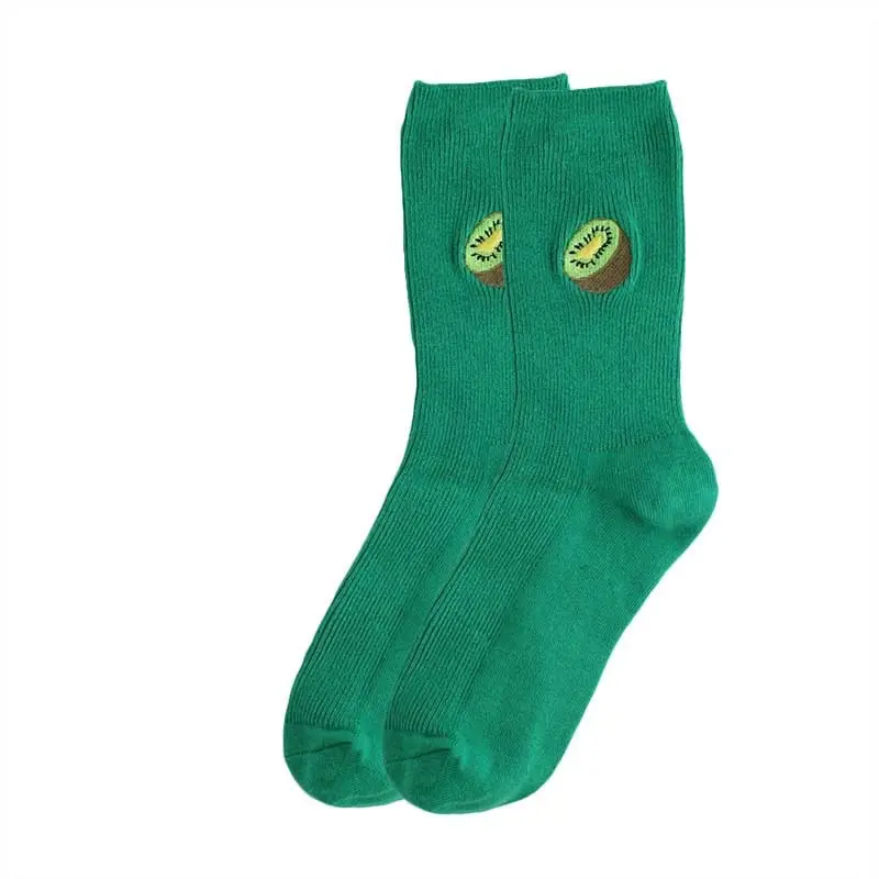 Kiwi Embroidery Ribbed Crew Socks