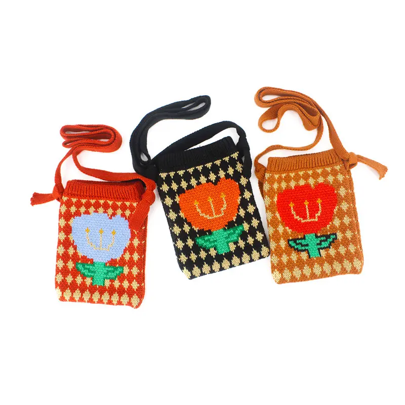 Knitted Diamond Pattern Tulip Mini Tote (3 Colours)