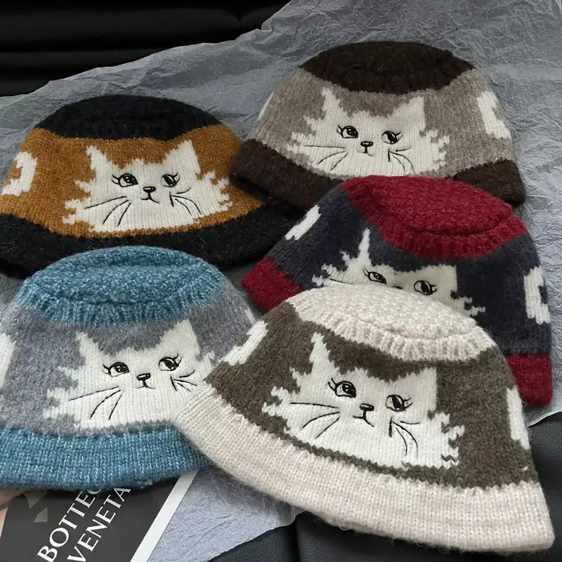 Knitted Kitty Cat Bucket Hat