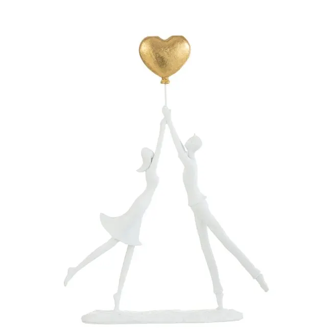 Koppel Staand Hart Ballon Resine Wit/Goud J-Line