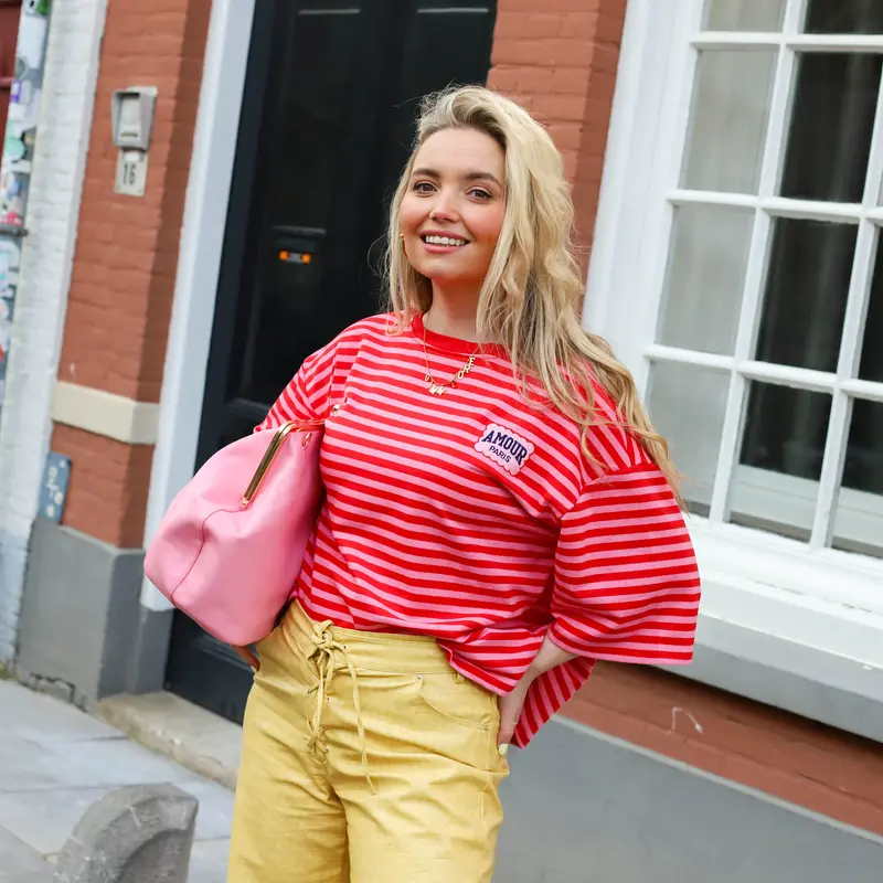 Korte mouw amour top roze rood