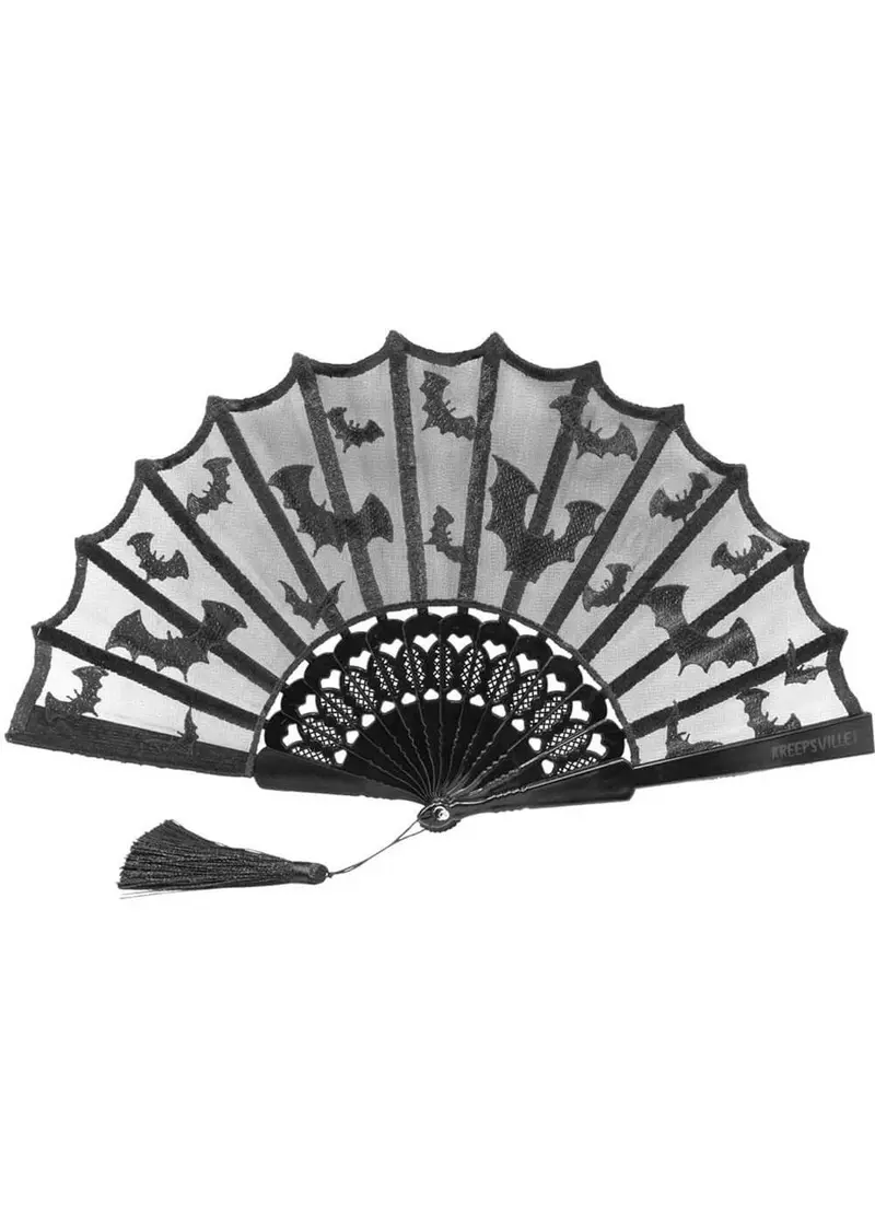 Kreepsville Bat Lace Hand Fan Black