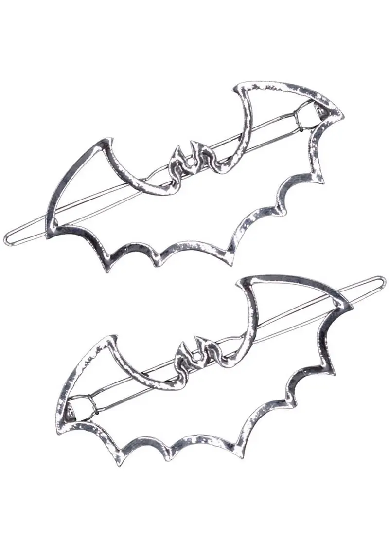 Kreepsville Bat Outline Set Hair Clips Silver