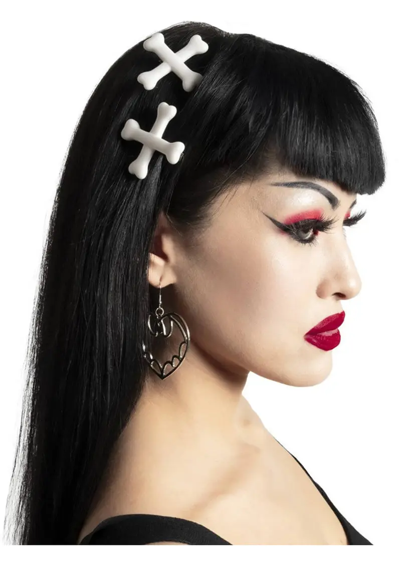 Kreepsville Crossbones Set Hair Clips White
