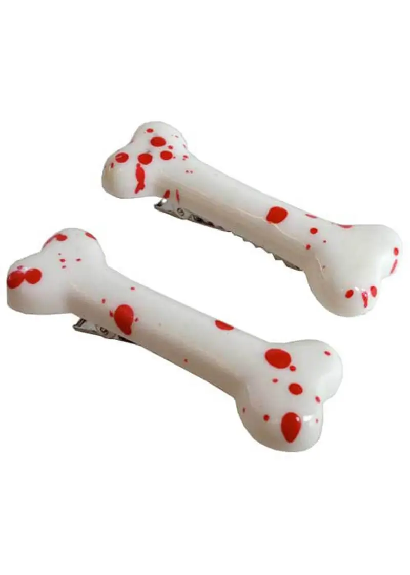 Kreepsville Mini Bone Blood Spattered Set Hairclips White