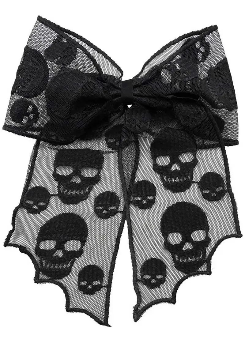 Kreepsville Skull Lace Hairbow Black