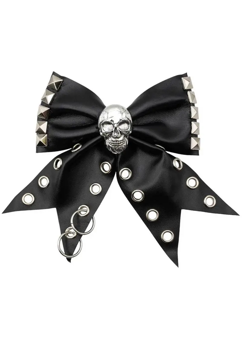 Kreepsville Skull Punk Stud Hair Bow Black
