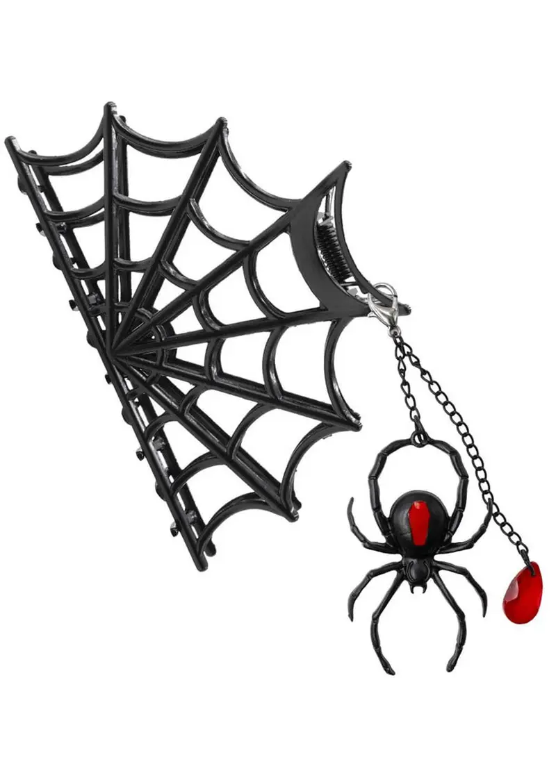 Kreepsville Spider Charm Web Hair Clip Black