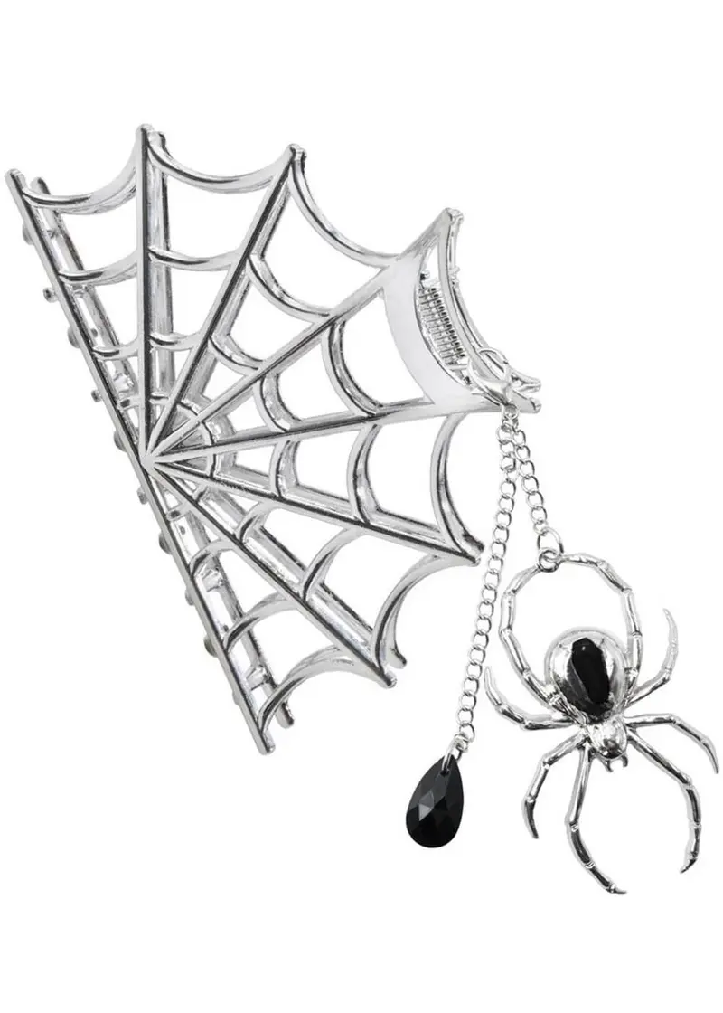 Kreepsville Spider Charm Web Hair Clip Silver