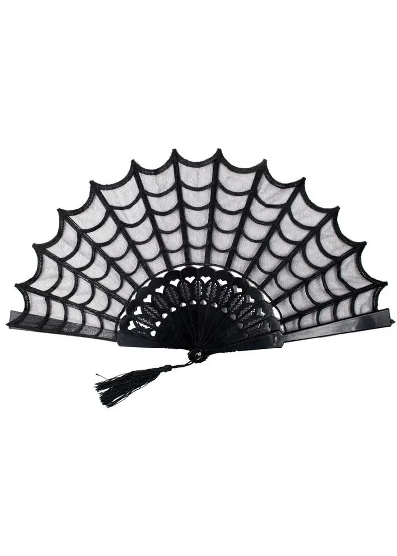 Kreepsville Spiderweb Lace Hand Fan Black