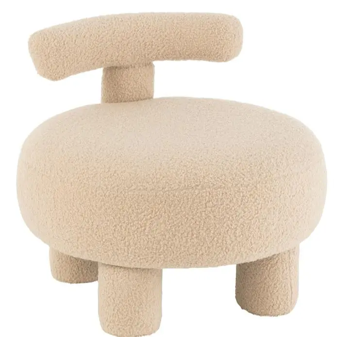 Kruk Rond Met Rugleuning Bouclé Warm Beige J-Line