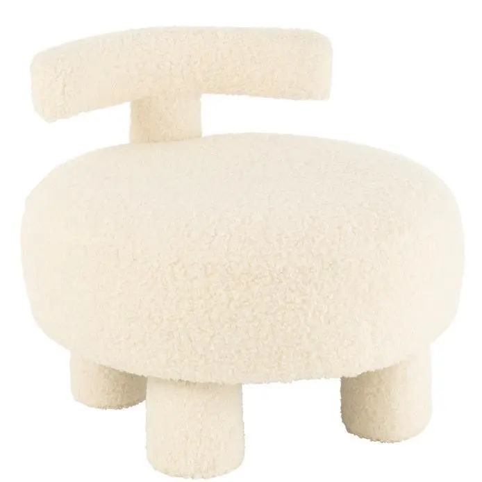 Kruk Rond Met Rugleuning Bouclé Wit J-Line