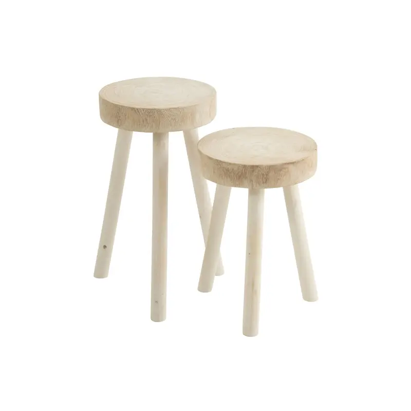 Krukjes Paulownia Hout Wit Set van 2 J-Line
