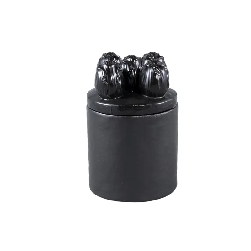 Krystine Black Round Ceramic Pot With Tulips Top PTMD