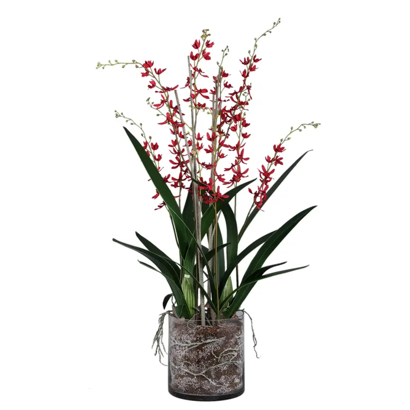 Kunstbloem Orchidee Renanthera Roze In Glazen Vaas PTMD