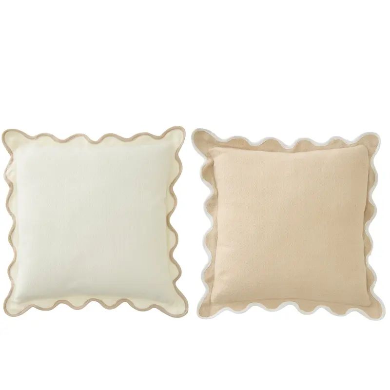 Kussen Geschulpt Katoen Wit/Beige Assortiment Van 2 J-Line