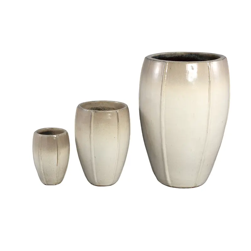Labella Beige Ceramic Pot Round High Set Of 3 PTMD
