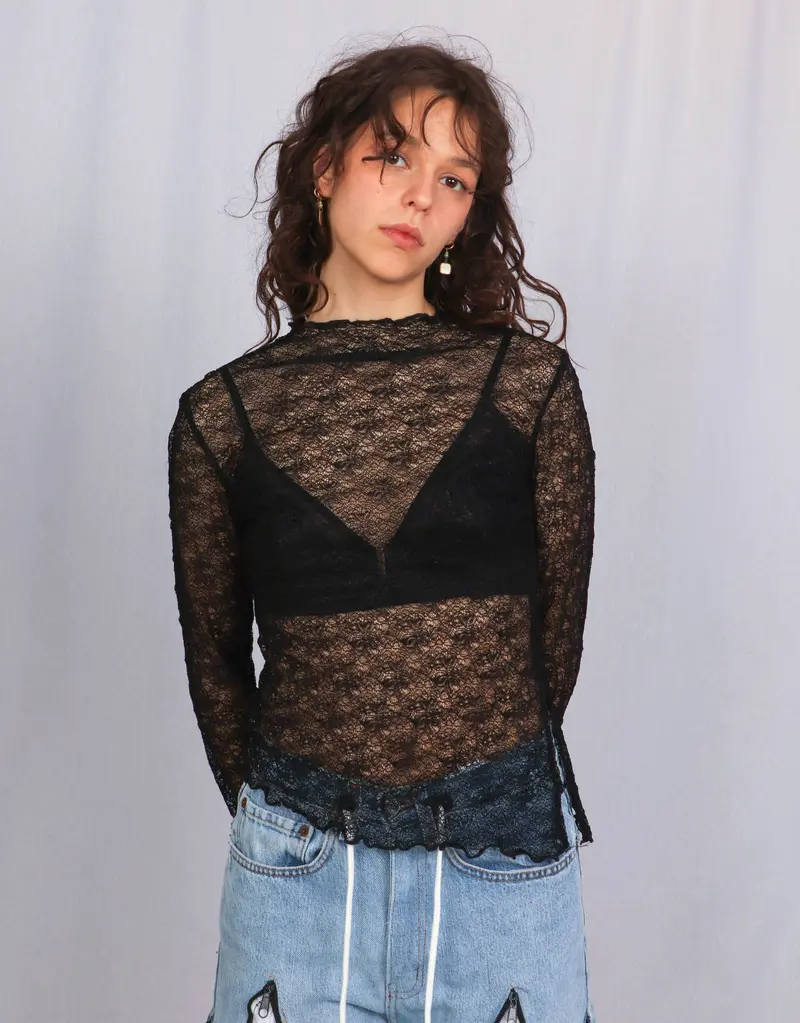 Lace asymmetric long sleeve top I