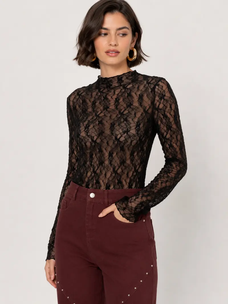 Lace longsleeve zwart