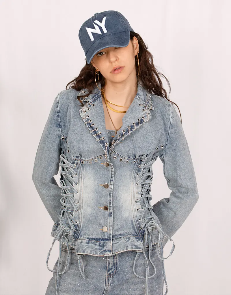 Lace up corset denim jacket