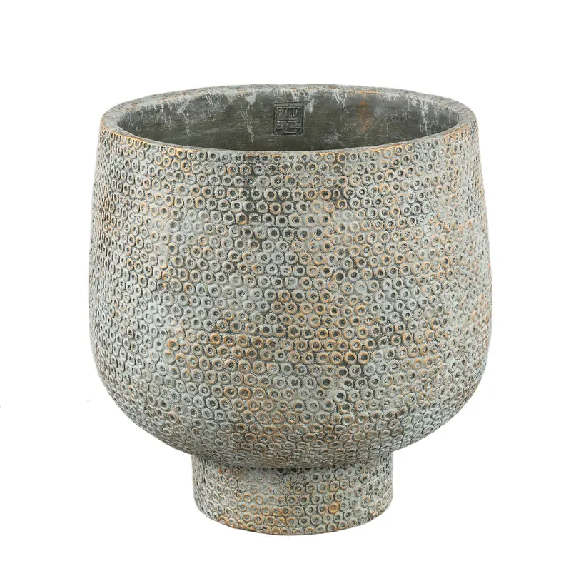 Laim Grey Cement Round Pot Dots Pattern Base XXL Dia40xH40cm PTMD