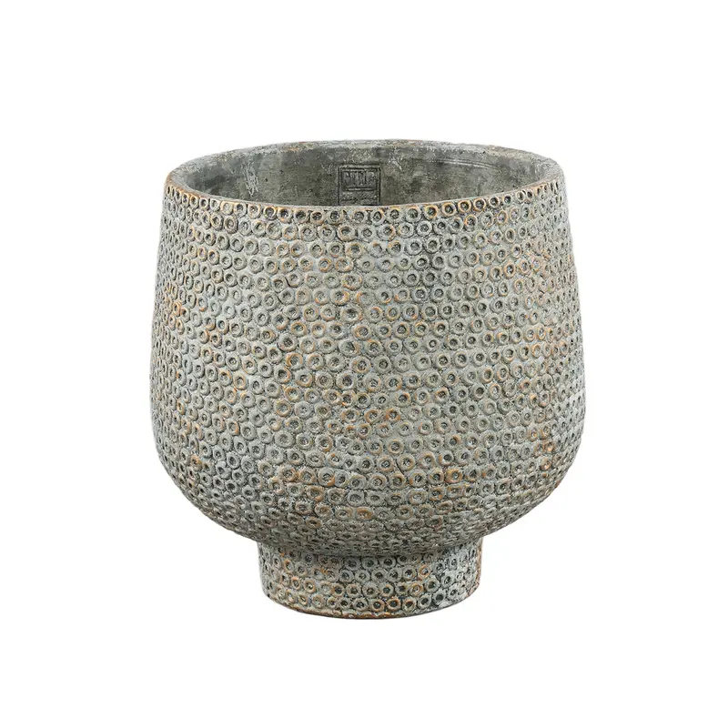 Laim Grey Cement Round Pot Dots Pattern On Base XL Dia30xH30cm PTMD