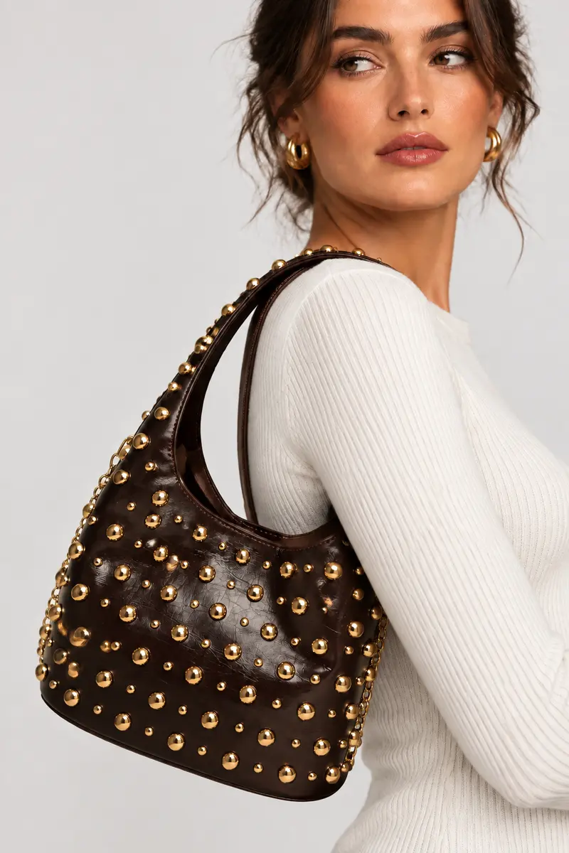 Lak tas bruin dots