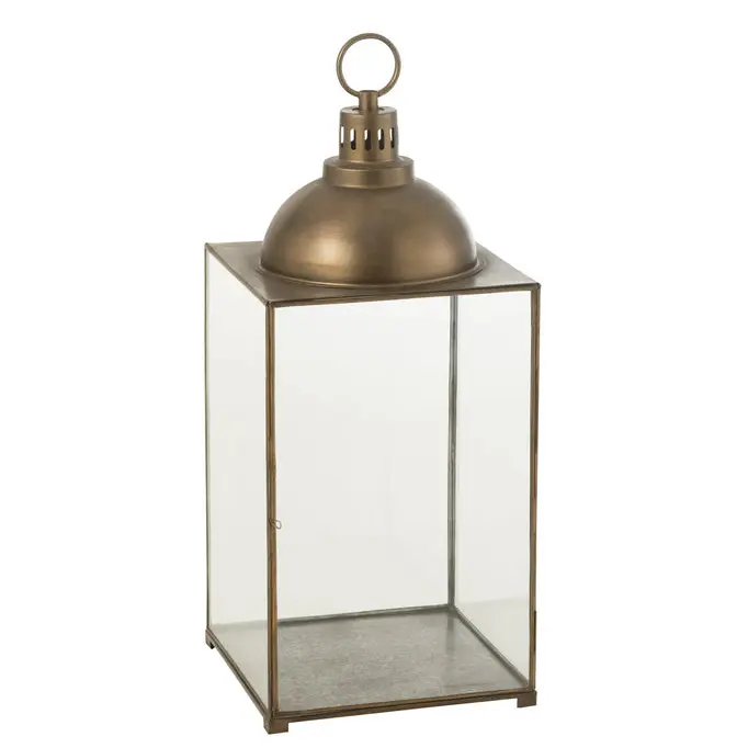 Lantaarn Hagrid Glas/IJzer Brons L36cm x B36cm x H85cm J-Line