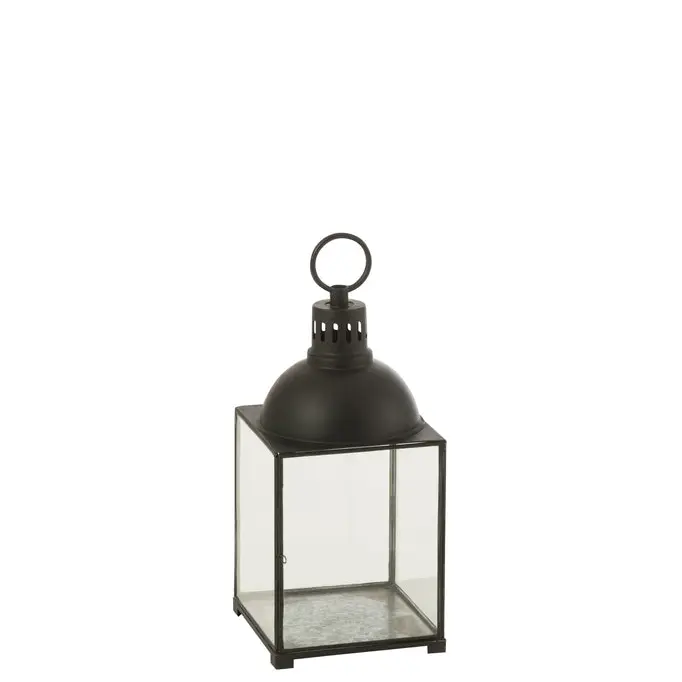 Lantaarn Hagrid Glas/IJzer Zwart L24cm x B24cm x H57cm J-Line