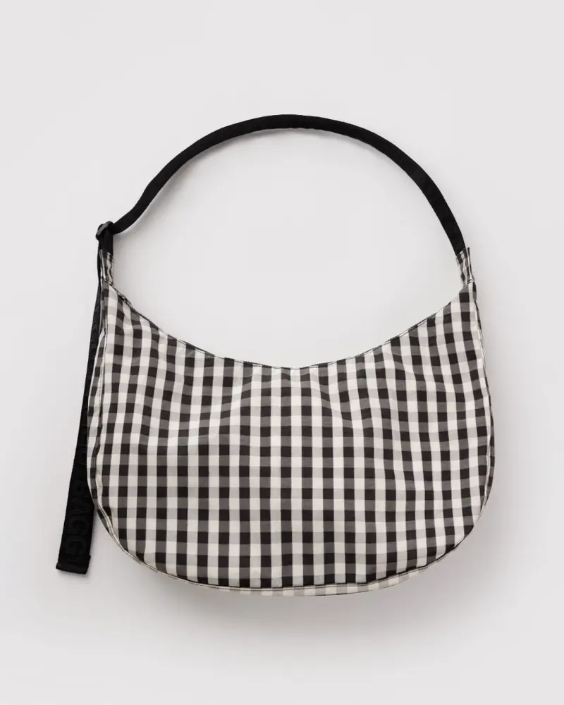 Large Crescent Bag - Black & Cream Gingham