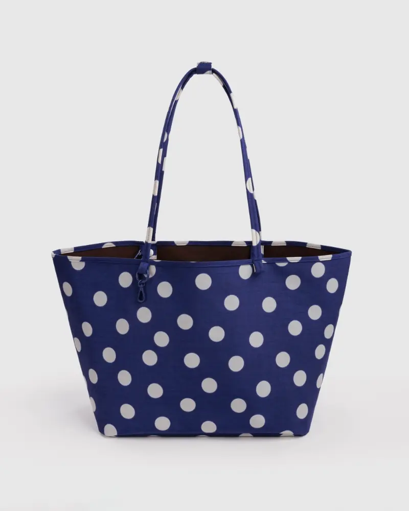 Large Nylon Reversible Tote - Navy Polka Dot Mix