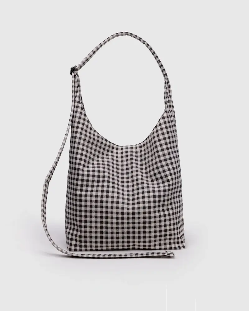 Large Nylon Sling Bag - Black & White Gingham