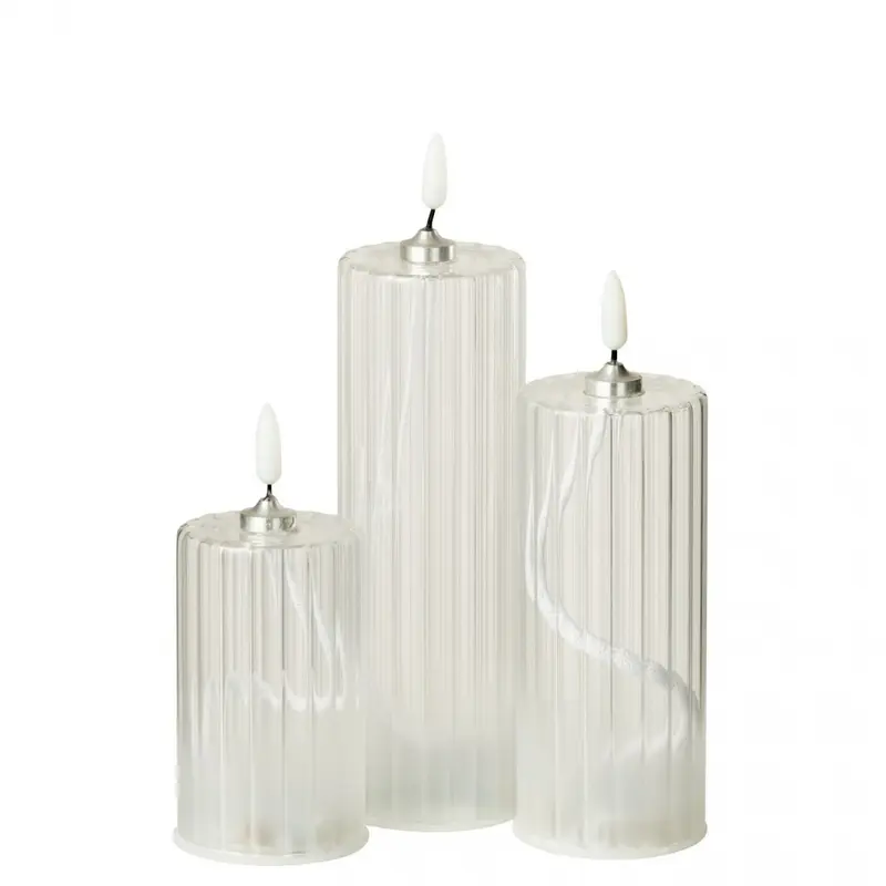 Led Kaars Strepen Glas Transparant Set van 3 J-Line