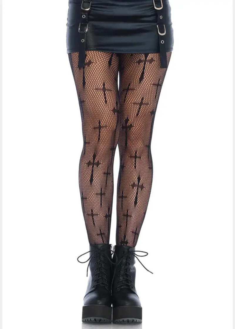 Leg Avenue Cross Net Tights Black