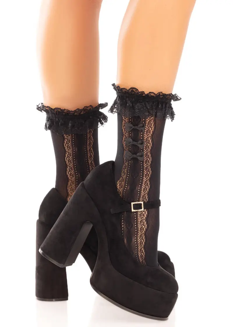 Leg Avenue Heart Ruffle Bow Socks Black