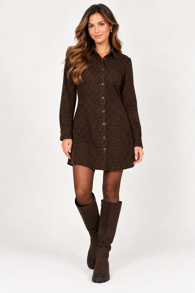 Leopard denim dress brown