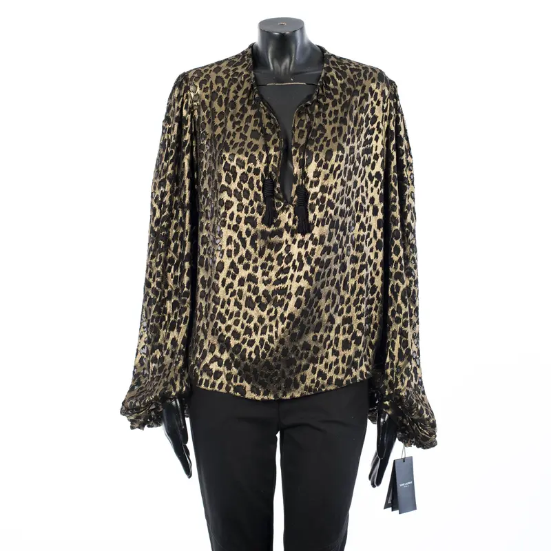 Leopard Printed Top In Black & Gold Silk