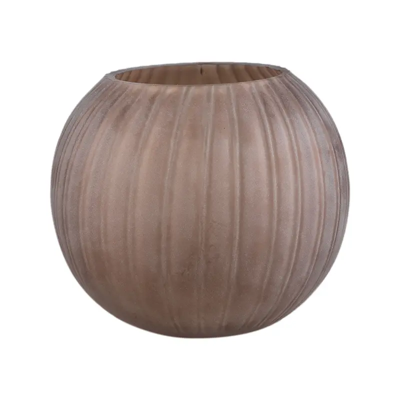 Levente Sand Carved Glass Bowl Shaped Vase Ribbed 19,5x17,5cm PTMD
