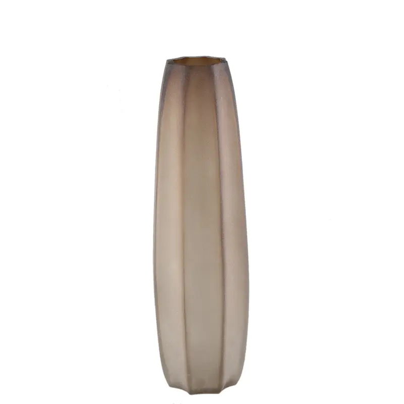 Levente Sand Carved Glass Round Vase Ribbed High Dia17x60cm PTMD