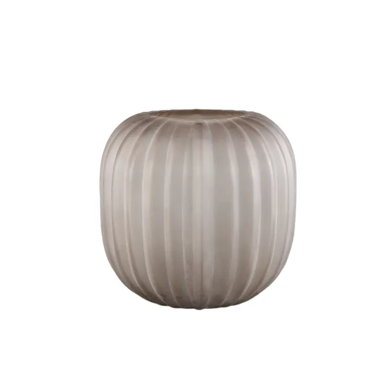 Levente Sand Carved Glass Round Vase Ribbed Low dia29cmx30cm PTMD