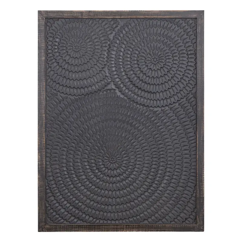 Levya Black Wooden Rect Wall Panel Round Pattern PTMD