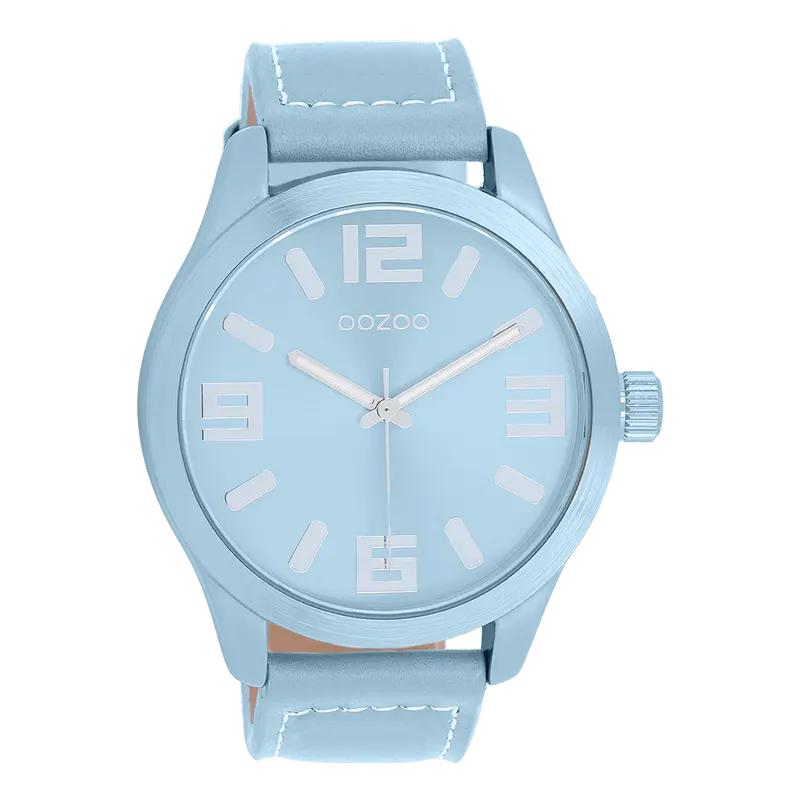 Licht blauwe OOZOO horloge met licht blauwe leren band - C11653 (46mm)