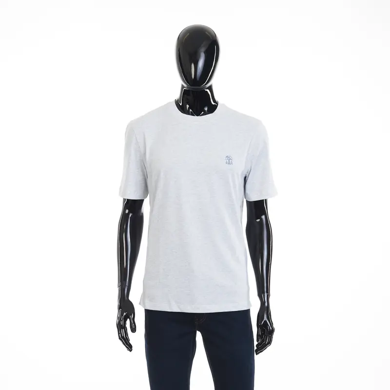 Light Grey Crew Neck T-shirt - Short-sleeve, Cotton Jersey