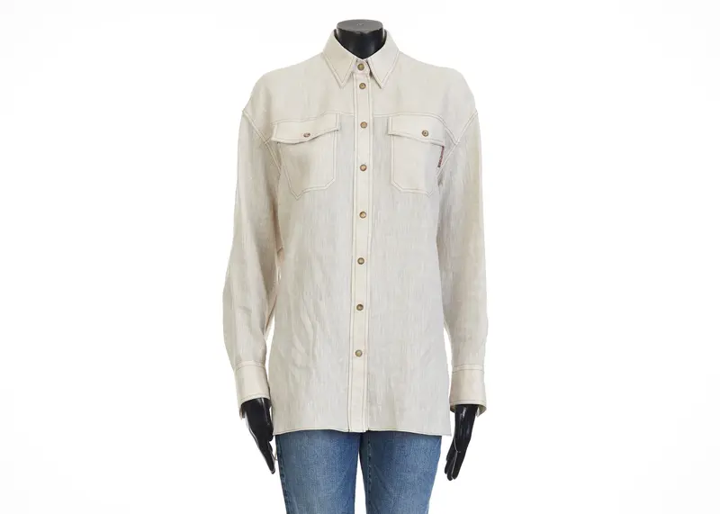 Lightweight Linen Shirt With Snap Buttons & Shiny Tab