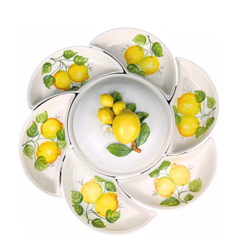 Limited Edition – XL Antipasti Schaal met 7 Compartimenten & 30 cm Lemon Dekselkom (60 cm)