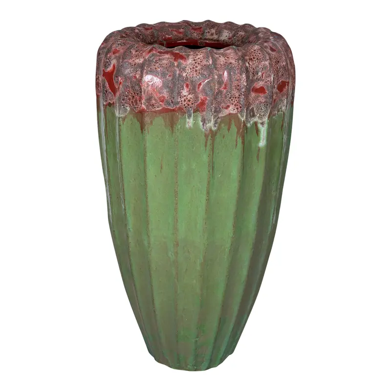 Linex Green ceramic pot organic ribbed round S PTMD