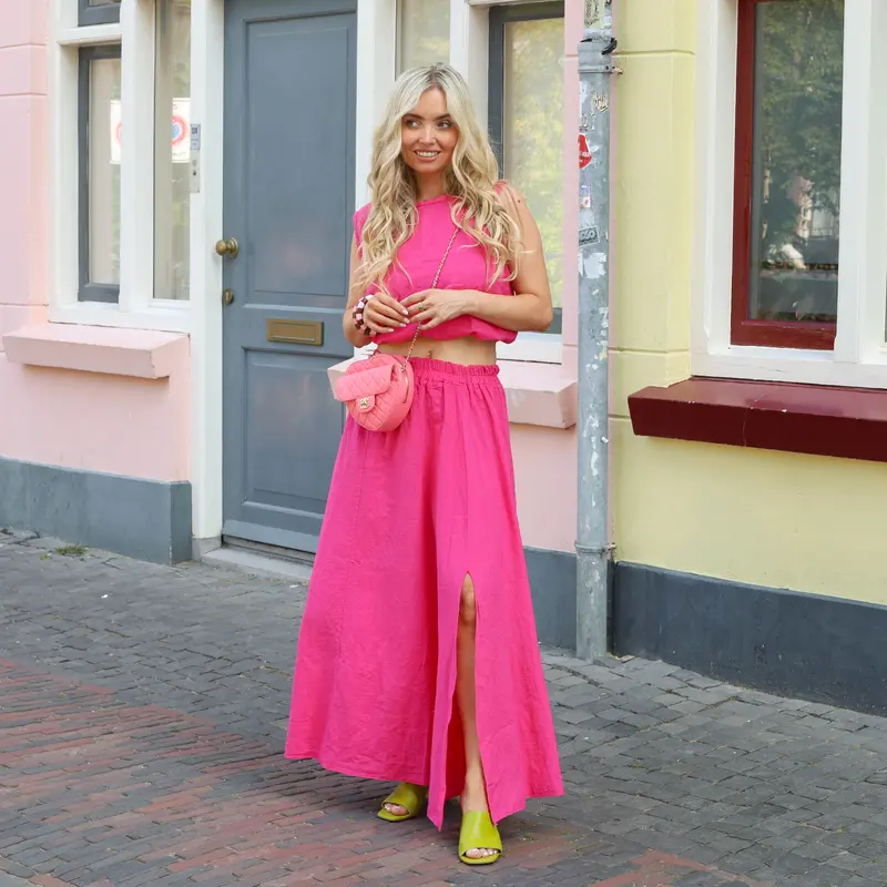 Linnen set rok en top fuchsia